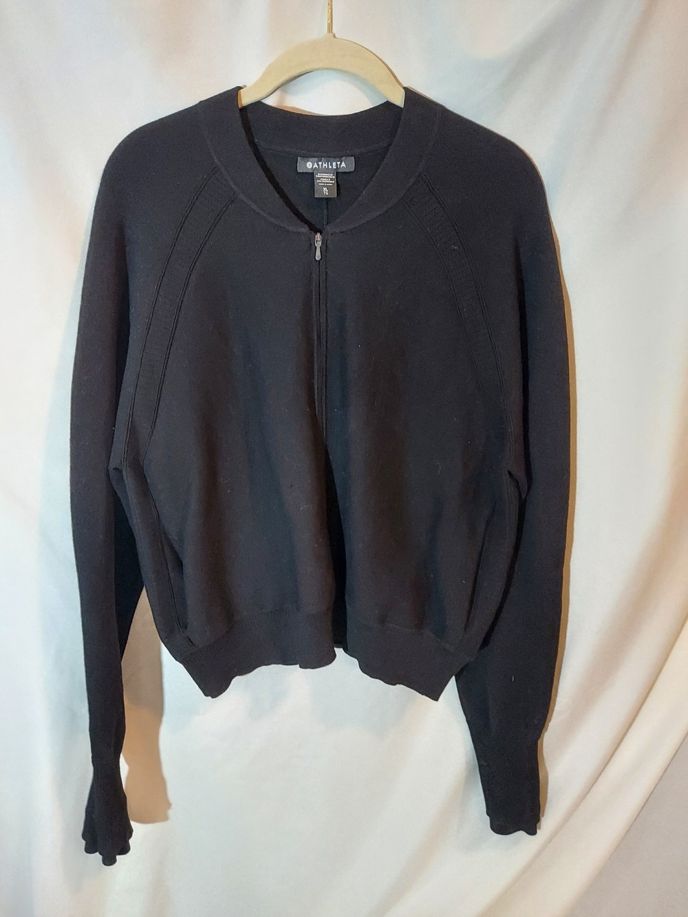 Athleta Black Sequoia Full Zip Knit Bomber Sweater - Size XL
